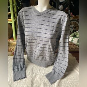 Sonoma Cotton Cashmere Gray Striped Sweater Unisex Medium 💜 so soft